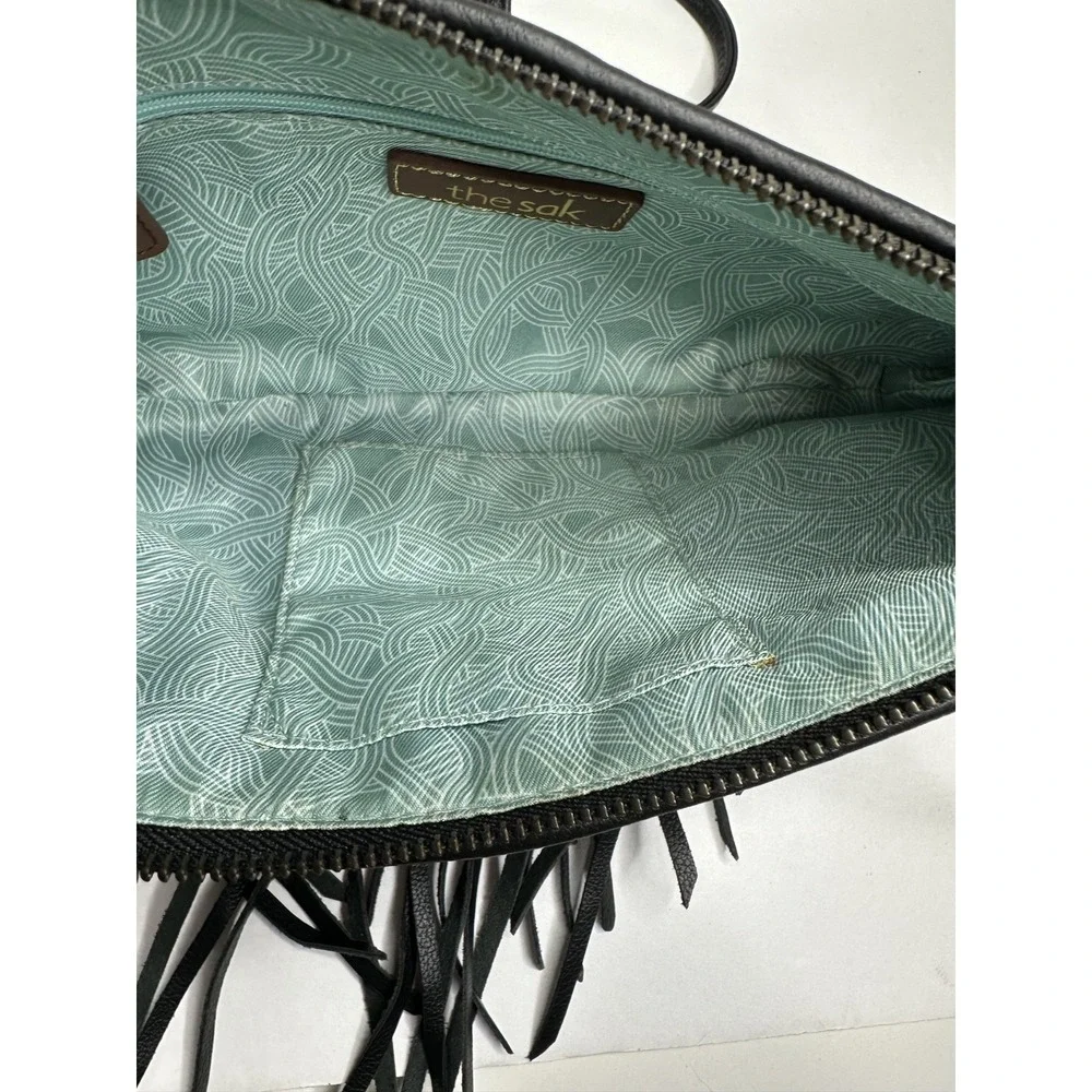 The Sak Filmore Purse Fringe Woven Black Leather Crossbody Clutch - Picture 12 of 16